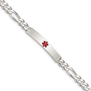 Sterling Silver Nautical Polished Medical Figaro Anchor Link ID Bracelet, 7.5"